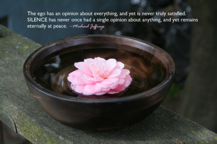 mj quote silence no opinion pink flower in water bowl